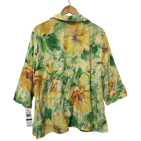 Alfred Dunner Floral Embroidered 3/4 Sleeve Button Down Top Size XL Artsy NWT - Picture 2 of 9